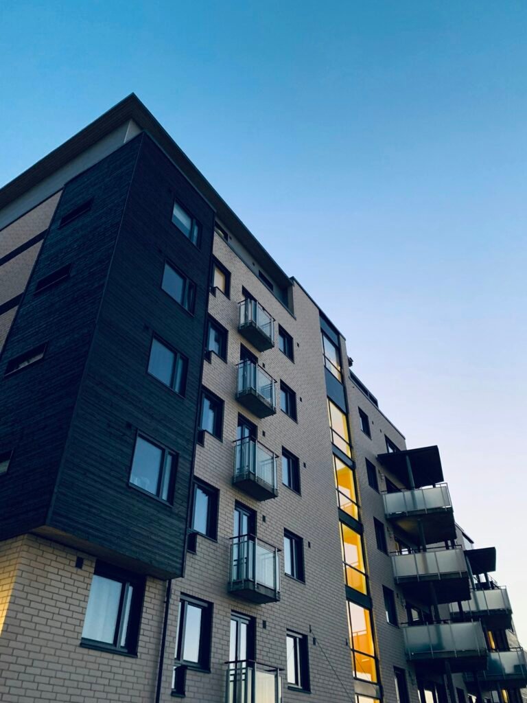 Modern residential apartment building with private balconies in Bangalore