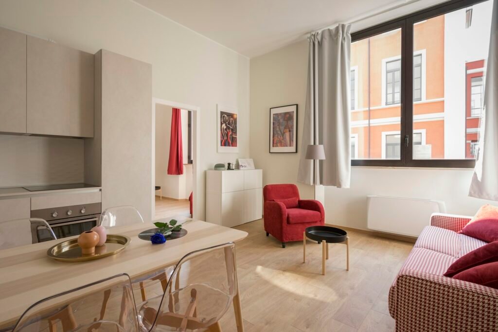 Spacious apartment living and dining area with natural light