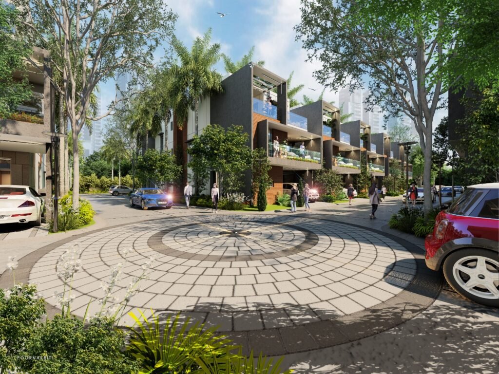 Nexon Travenza luxury villas with landscaped streets and modern villa architecture in Hoskote